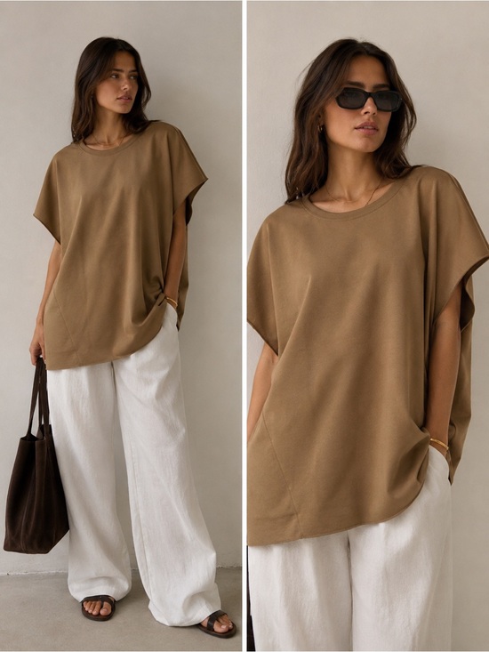 Zara Tops - Zara Relaxed boxy Top in Camel